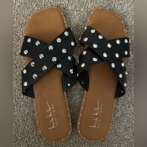 Brand New Never Worn Nicole Miller Studded Black Sandals Size 8
